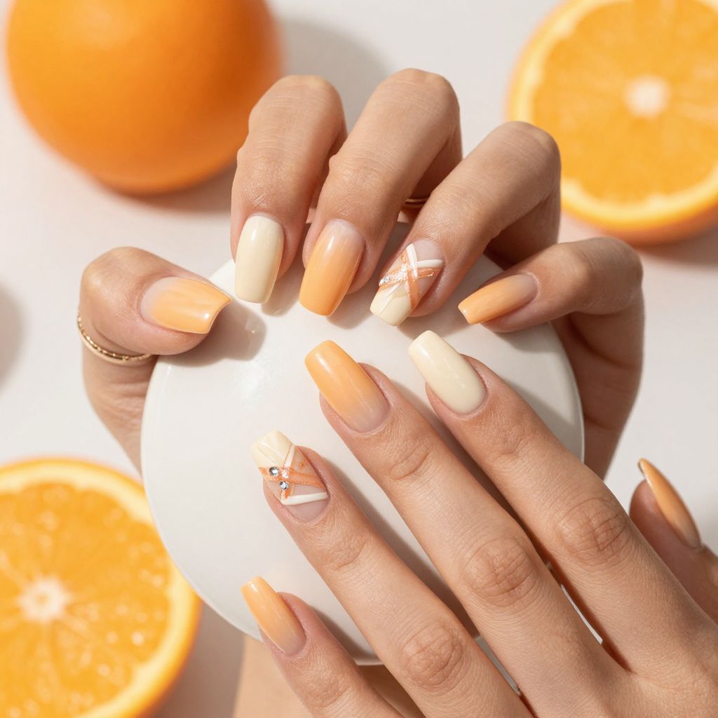 Citrus swirl coffin orange nails