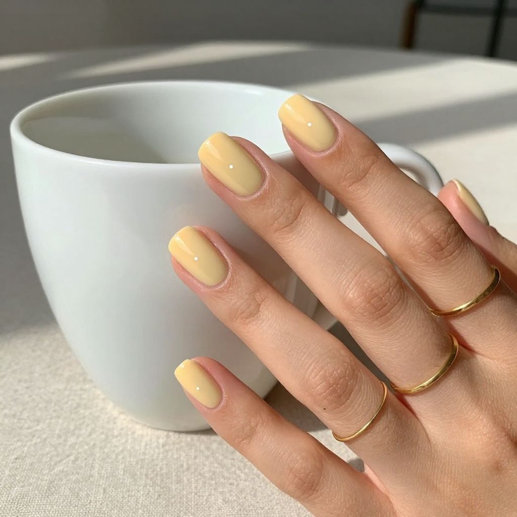 Pale tangerine nails with minimal white dots