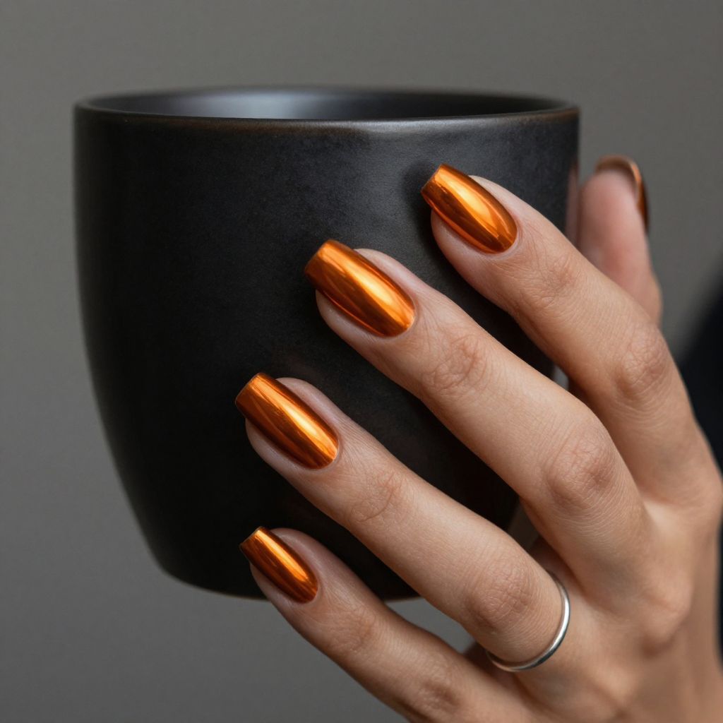 Metallic orange chrome mirror nails