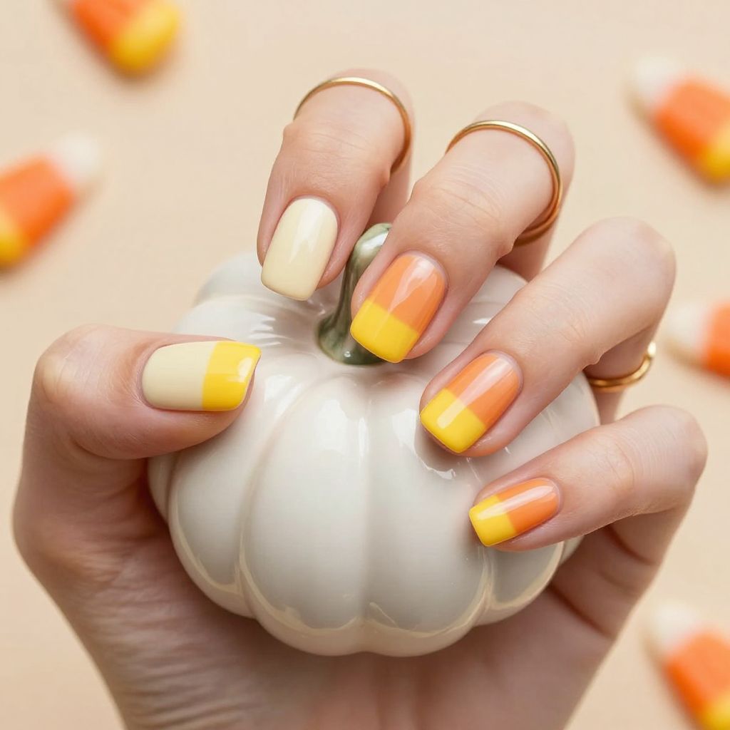 Candy corn inspired orange nail design