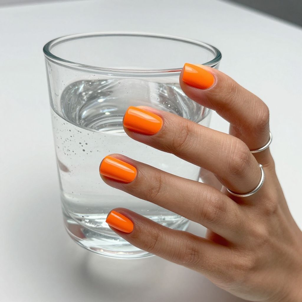 Neon orange short square nails