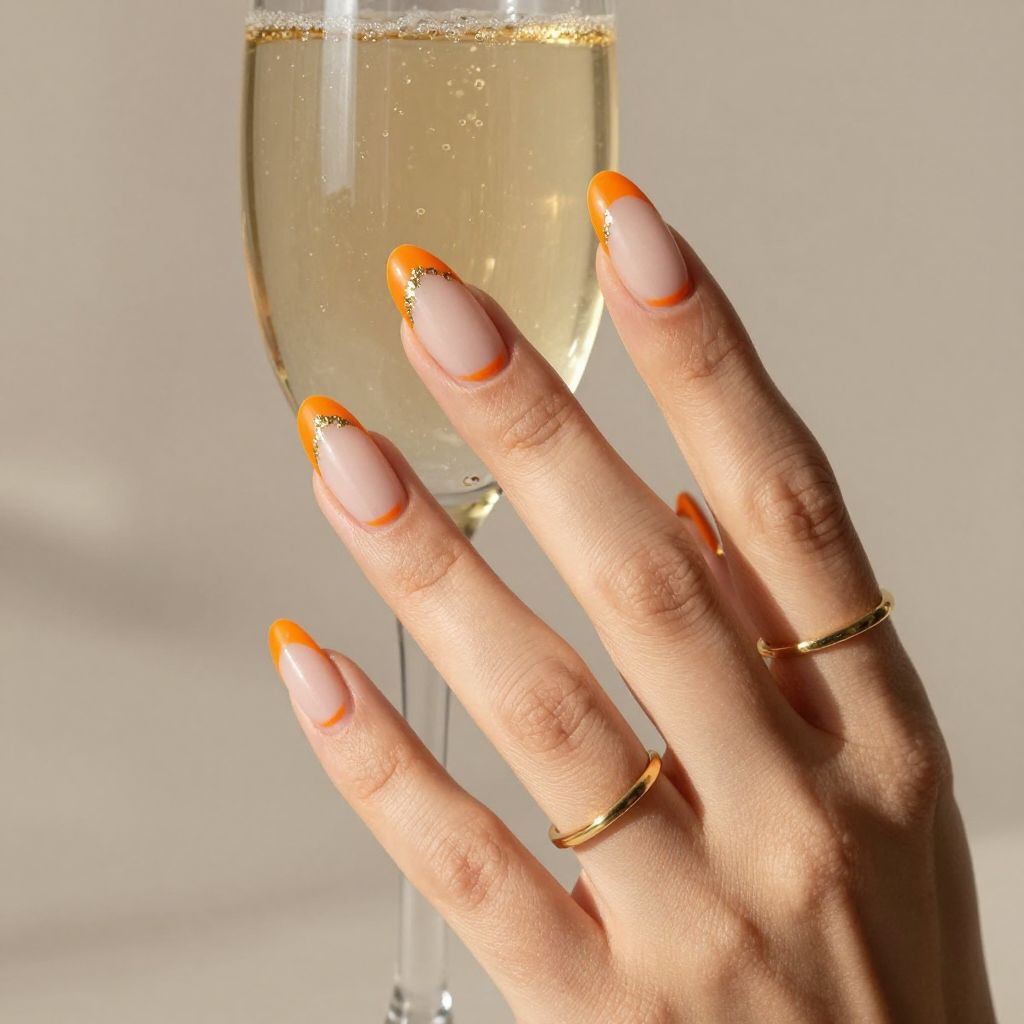 Orange French tips with gold foil
