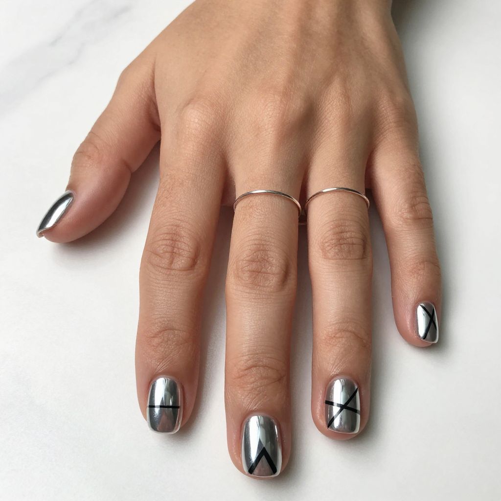 Silver Chrome with Geometric Black Lines