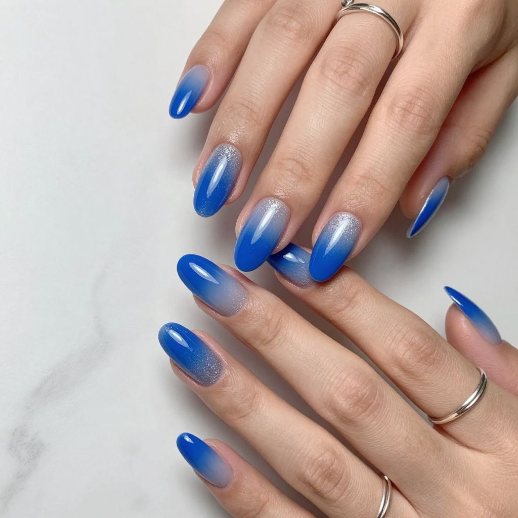 Electric Blue with Silver Glitter Ombre