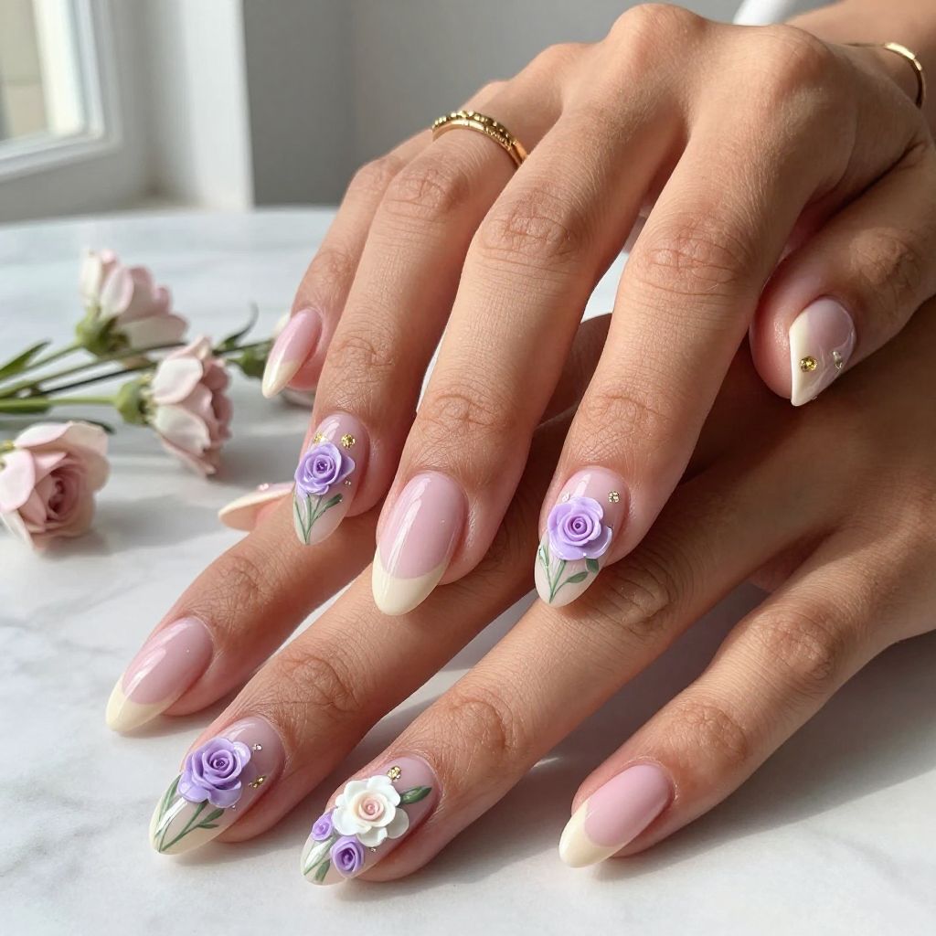 Dimensional Flower Garden Nails