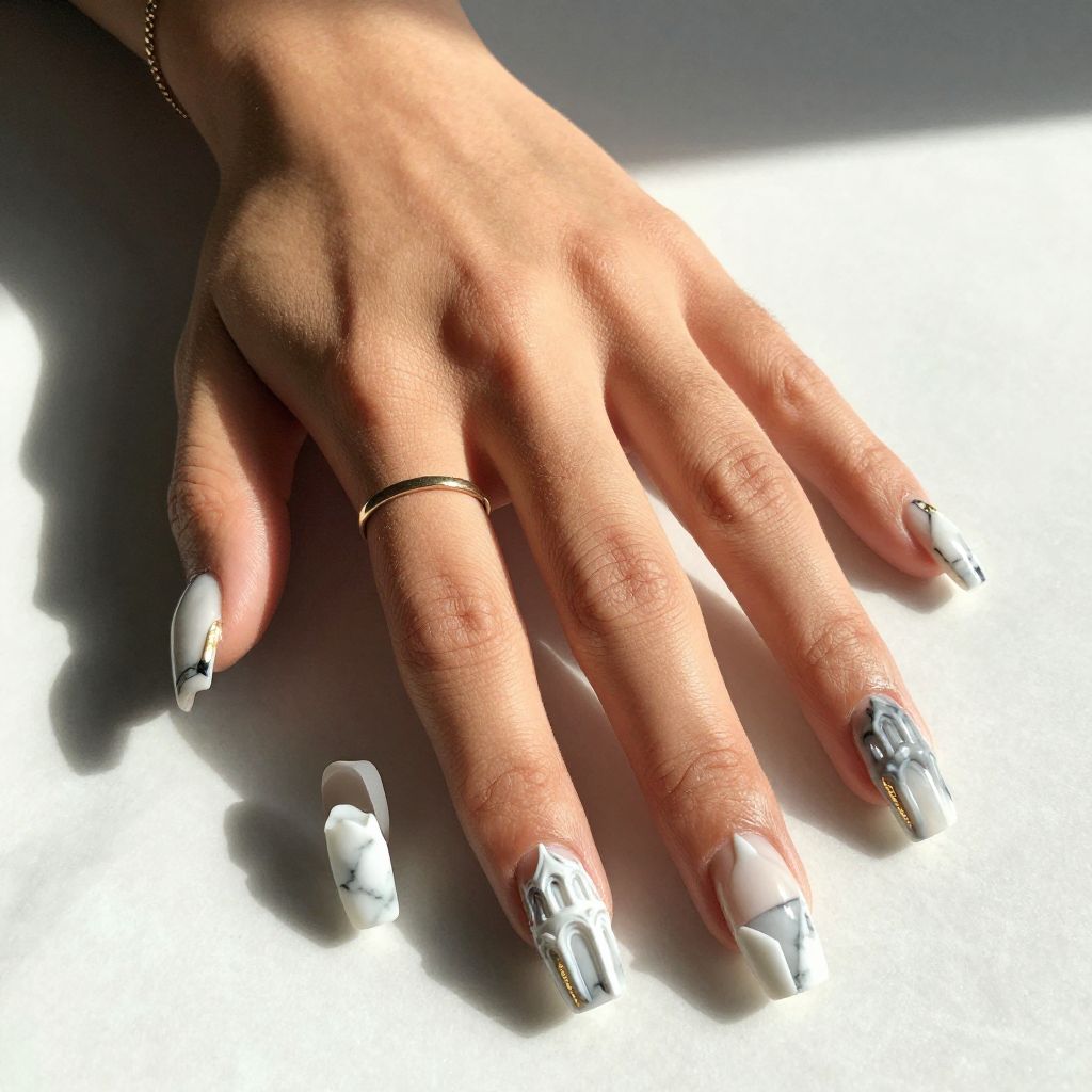 Textured Marble Cathedral Nails
