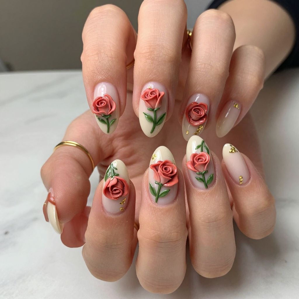 Romantic Rose Bud Garden Nails