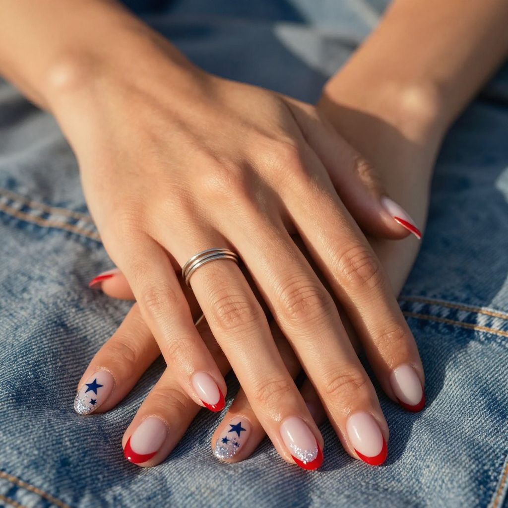Classic Old Glory red white and blue almond nails
