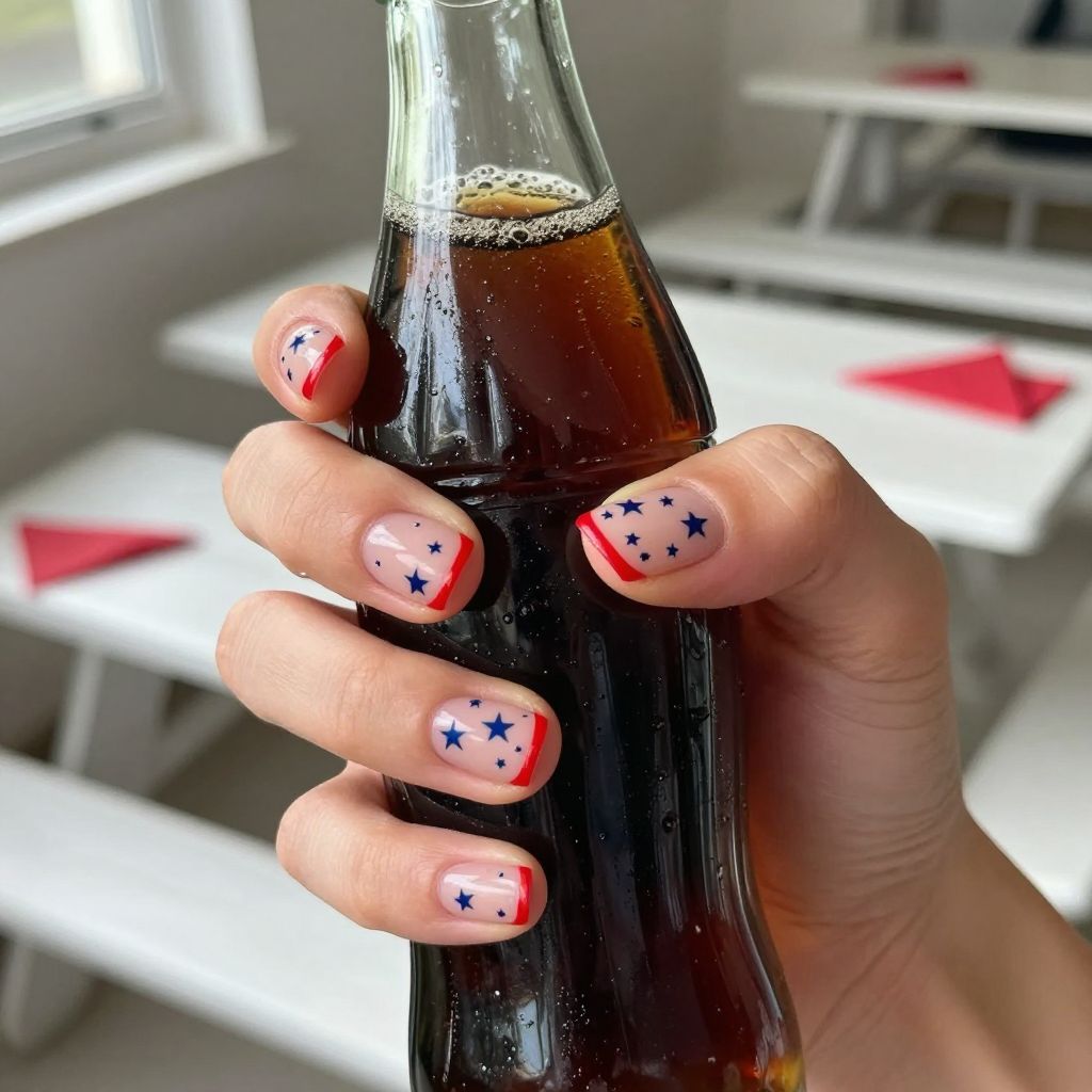 Navy micro stars on negative space short nails