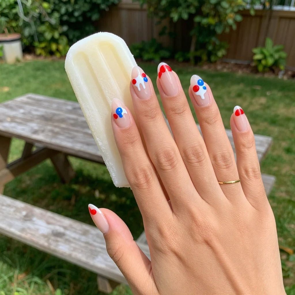 Red white and blue popsicle drip nail art