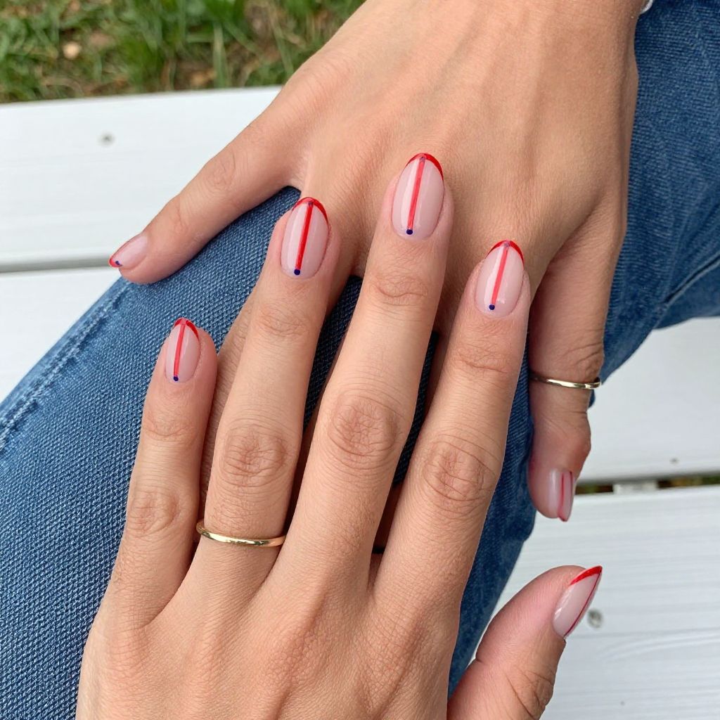 Minimalist single red stripe patriotic nails