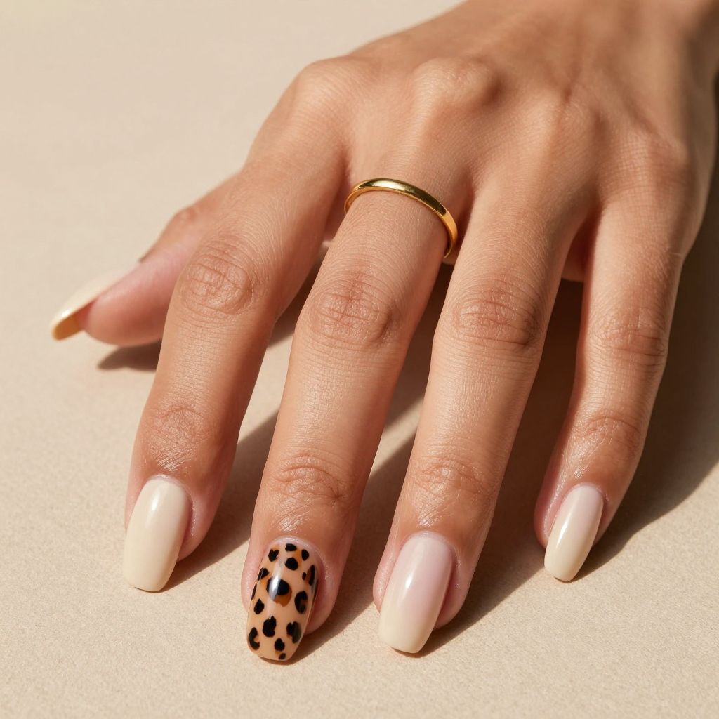 Leopard print accent nail design