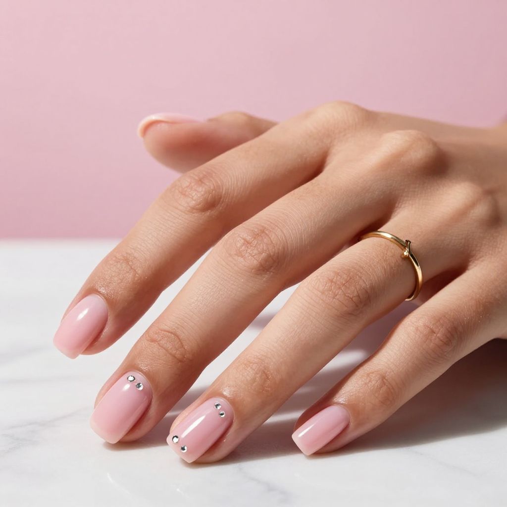 Rhinestone stud accent nail on index finger