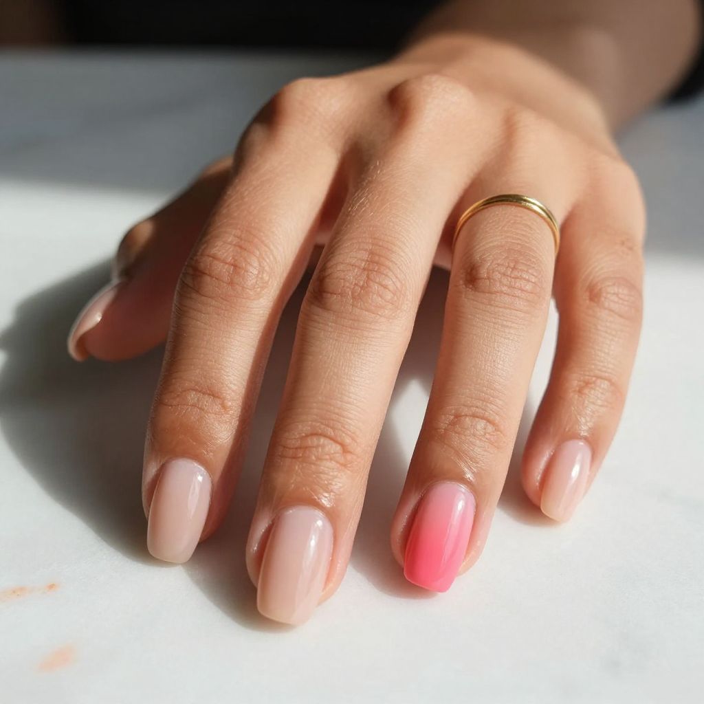 Coral to pink ombre accent nail