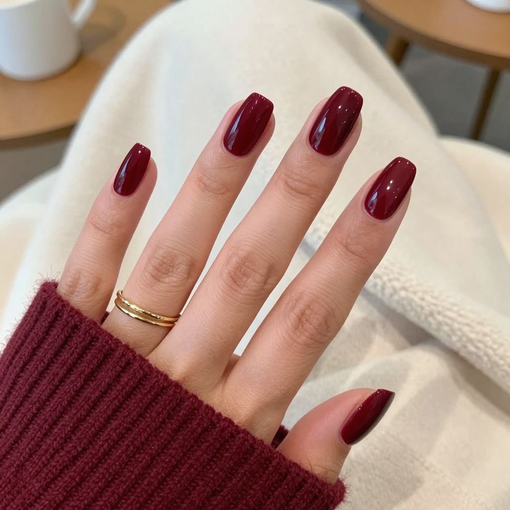 Matte velvet thumb accent nail in burgundy