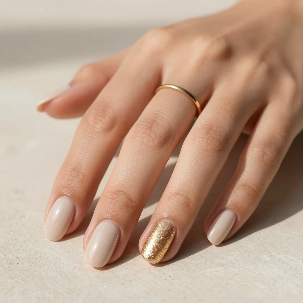 Gold glitter gradient accent nail swoop