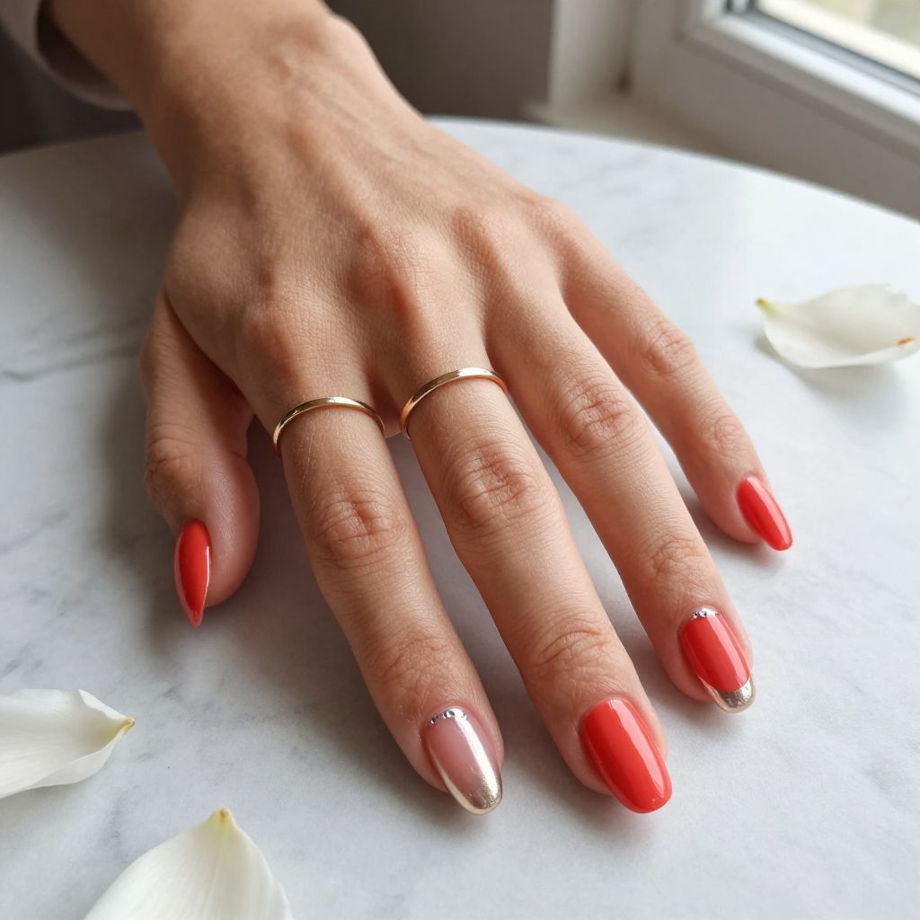 Bright Coral Red with Chrome Tips