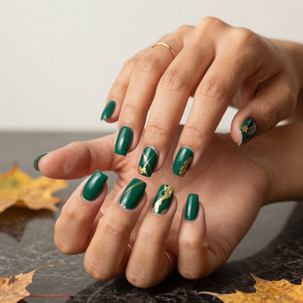 Deep Emerald Green with Gold Foil