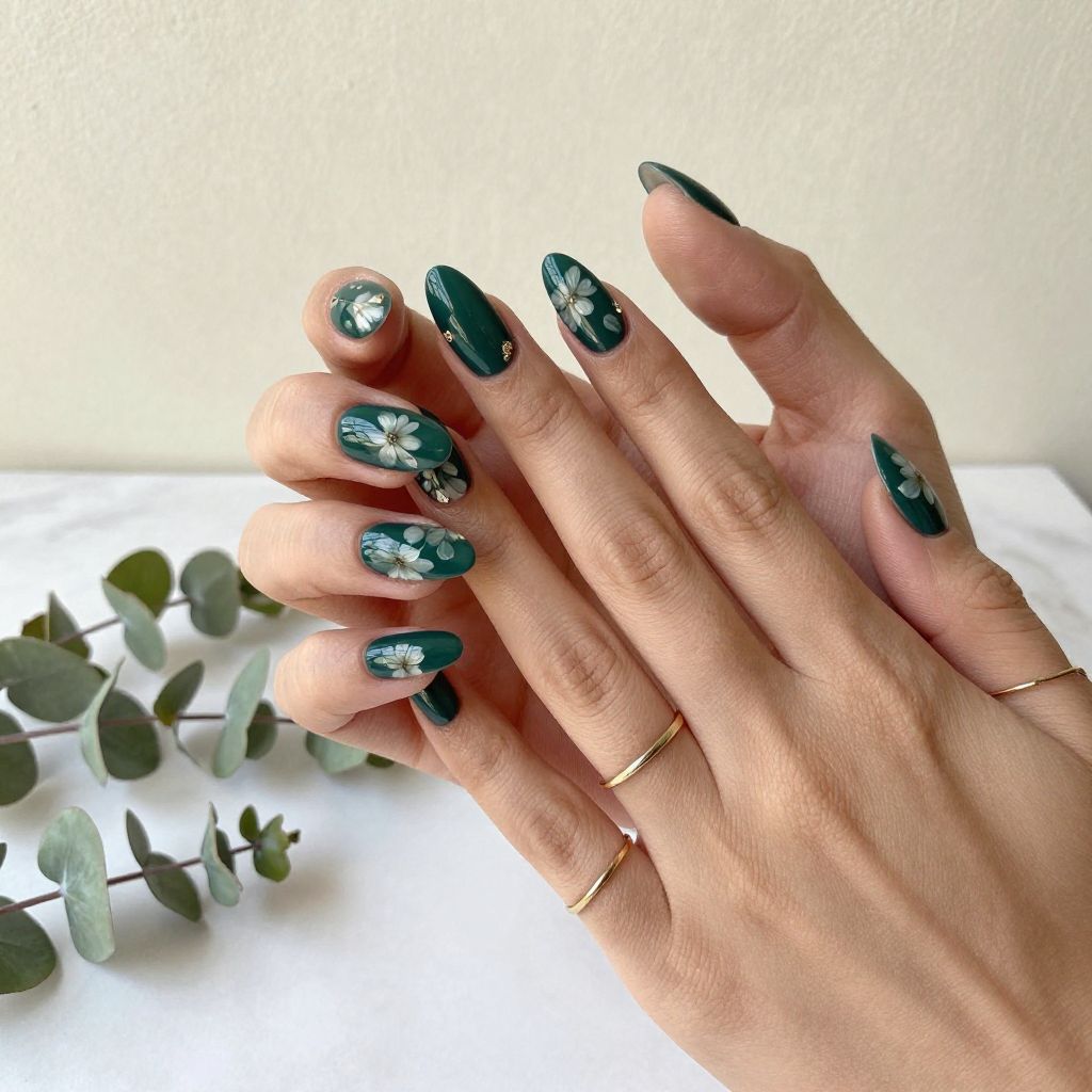 Forest Green with Pressed Flowers
