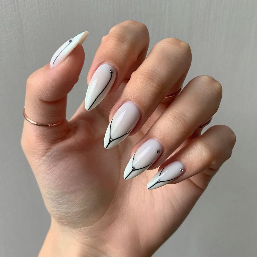 Icy White with Minimalist Black Line Art
