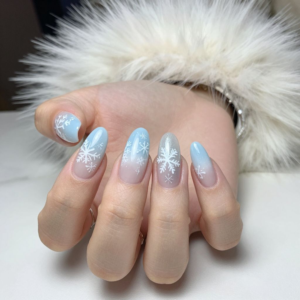 Icy Blue Snowflake Winter Nails