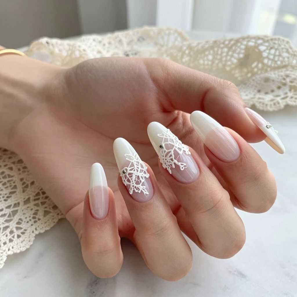 Sheer White with 3D Lace Appliqué