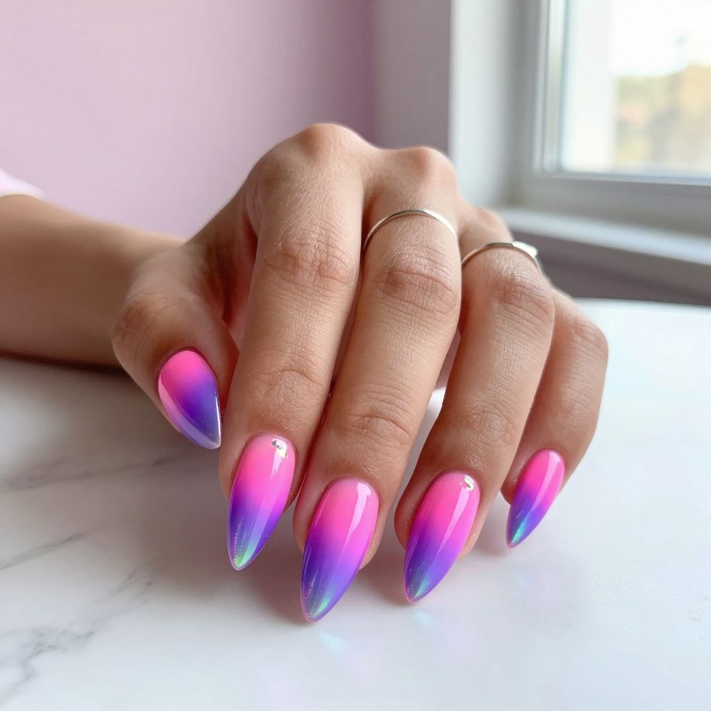 Neon Ombre Chrome Stiletto Nails