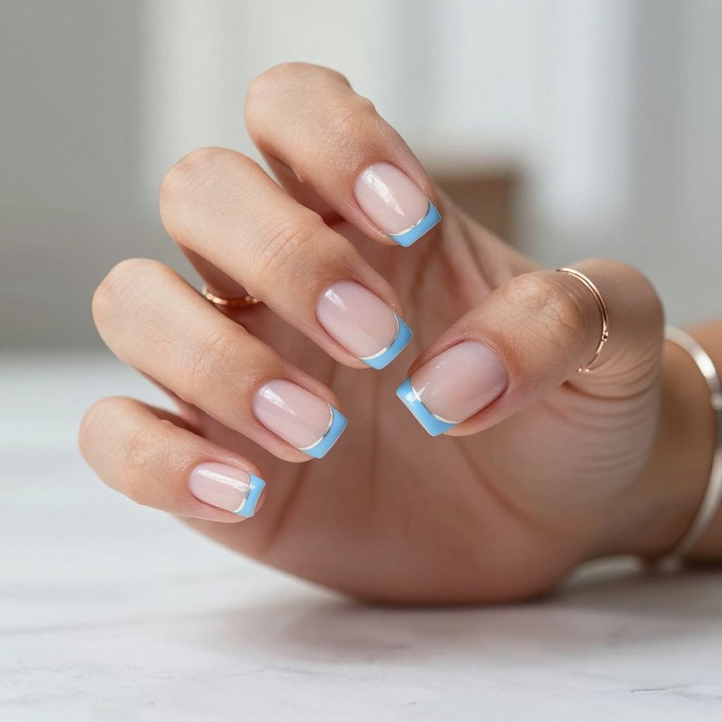 Soft Baby Blue French Manicure