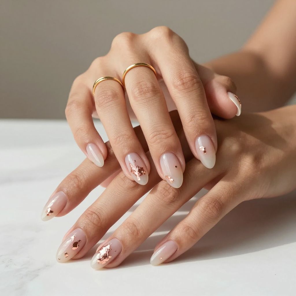 Encapsulated Rose Gold Foil Nails