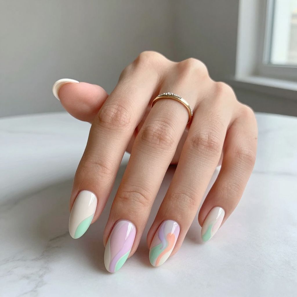 Pastel Rainbow Marble Nails