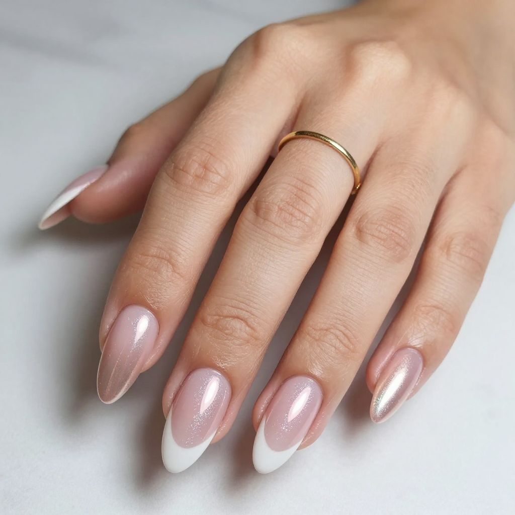 Metallic Chrome French Tip Ballerina Nails