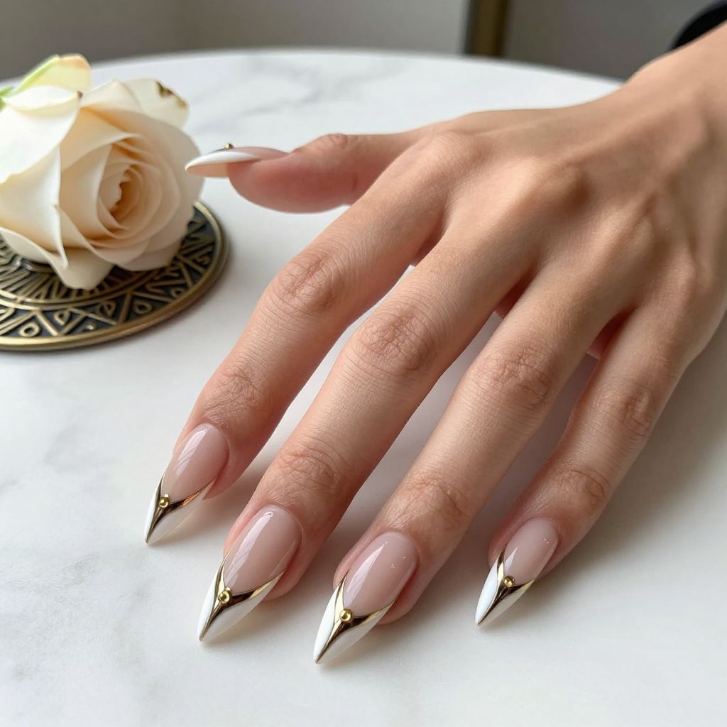 Art Deco French Tip Geometric Nails