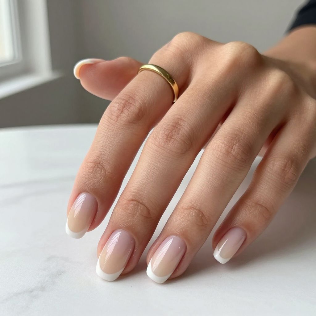 Nude Ombre French Tip Round Nails