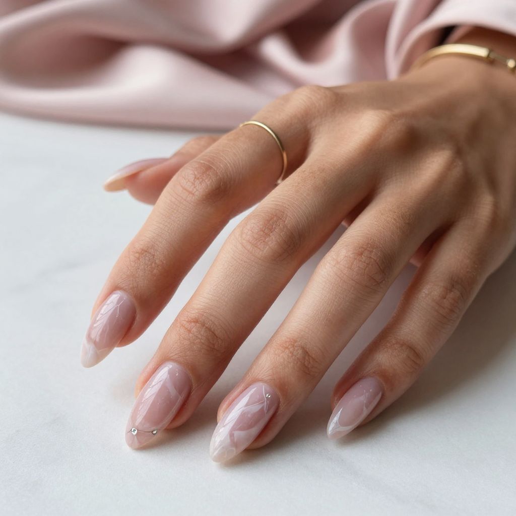 Long Stiletto Pink With White Quartz Effect