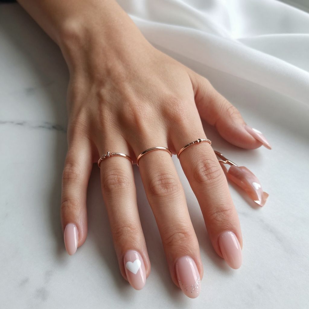 Coffin Nails With White Hearts