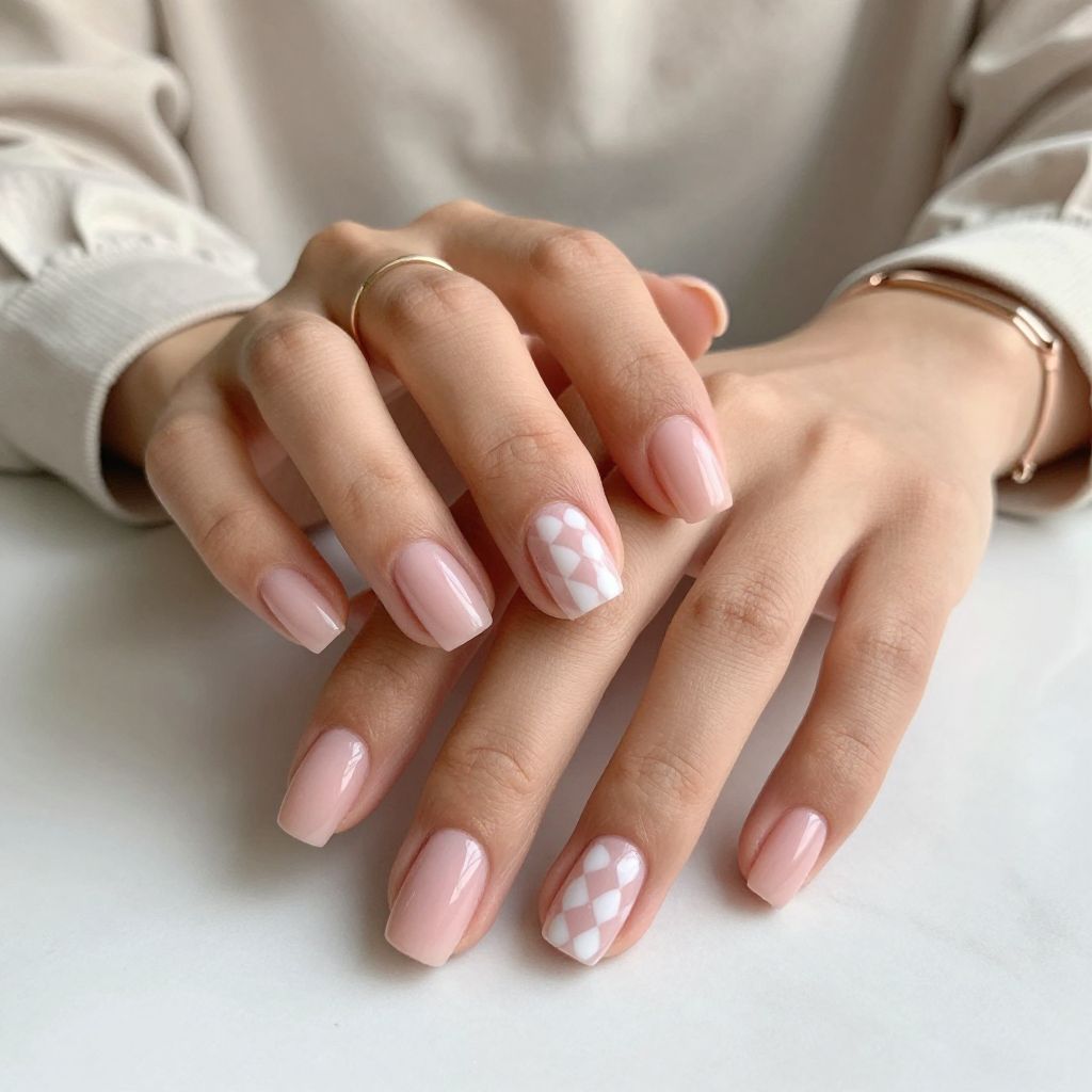 Short Square Pink And White Checker Accent