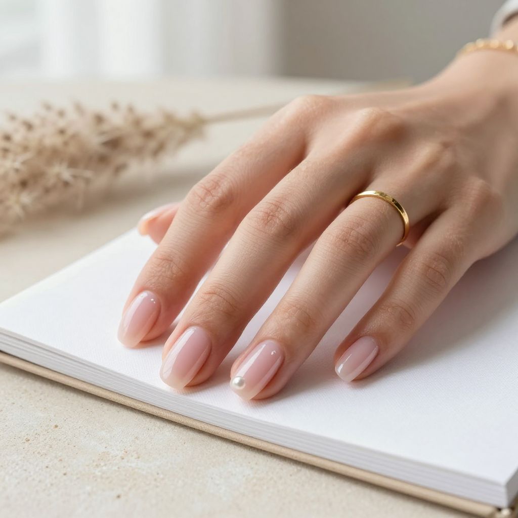 Milky pink almond nails