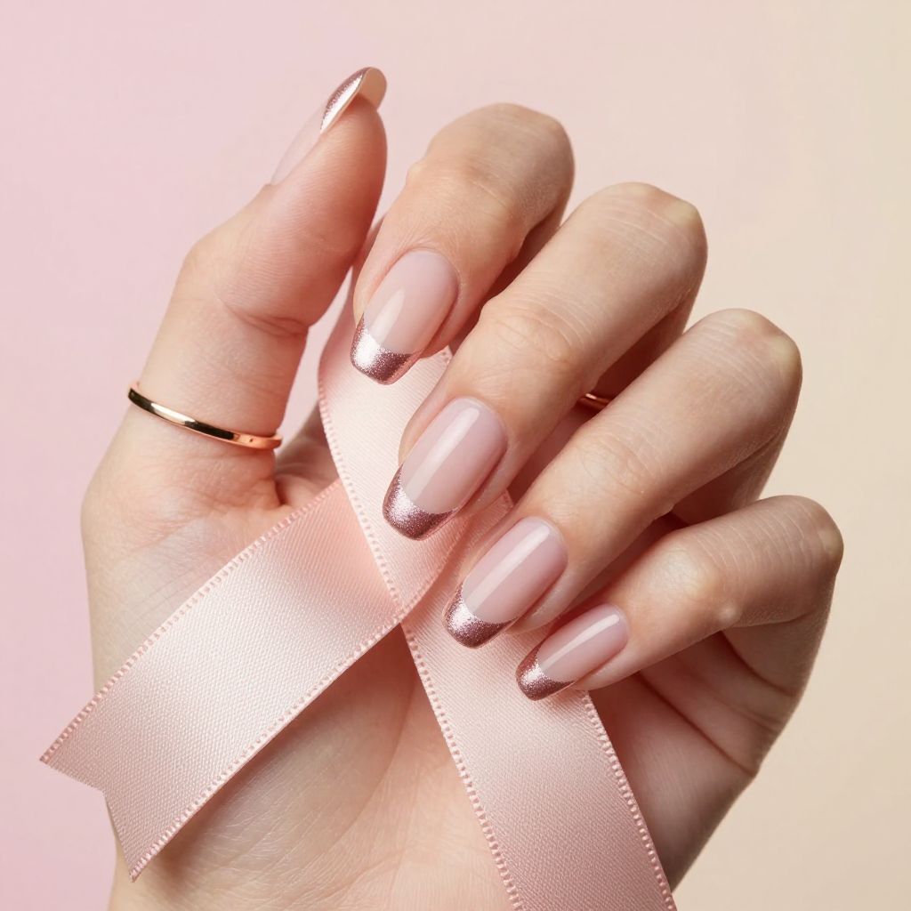 Blush chrome French tip nails