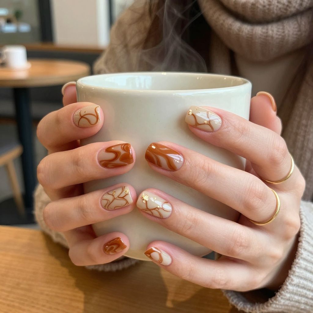 Terracotta latte swirl nails