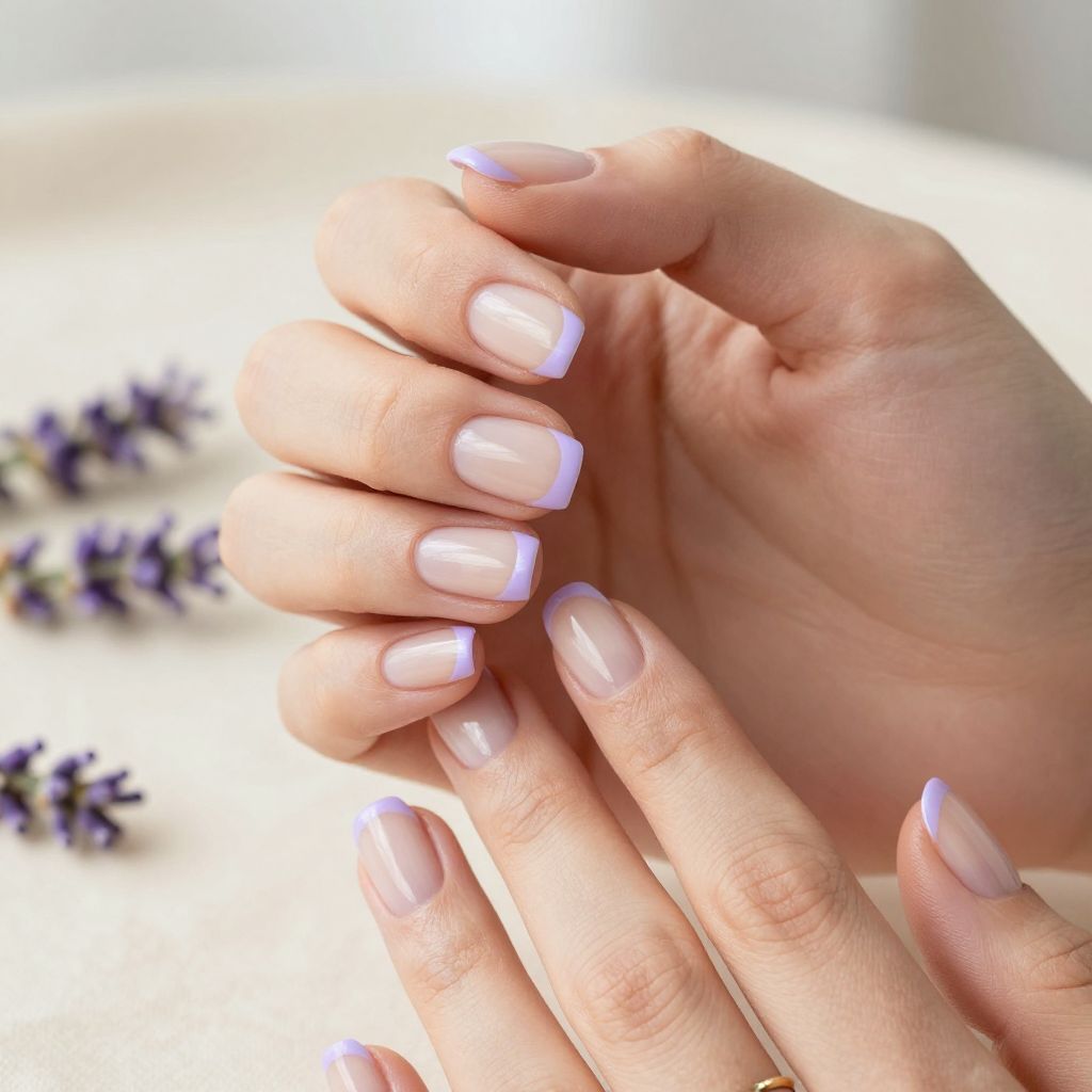 Lavender micro French tip nails