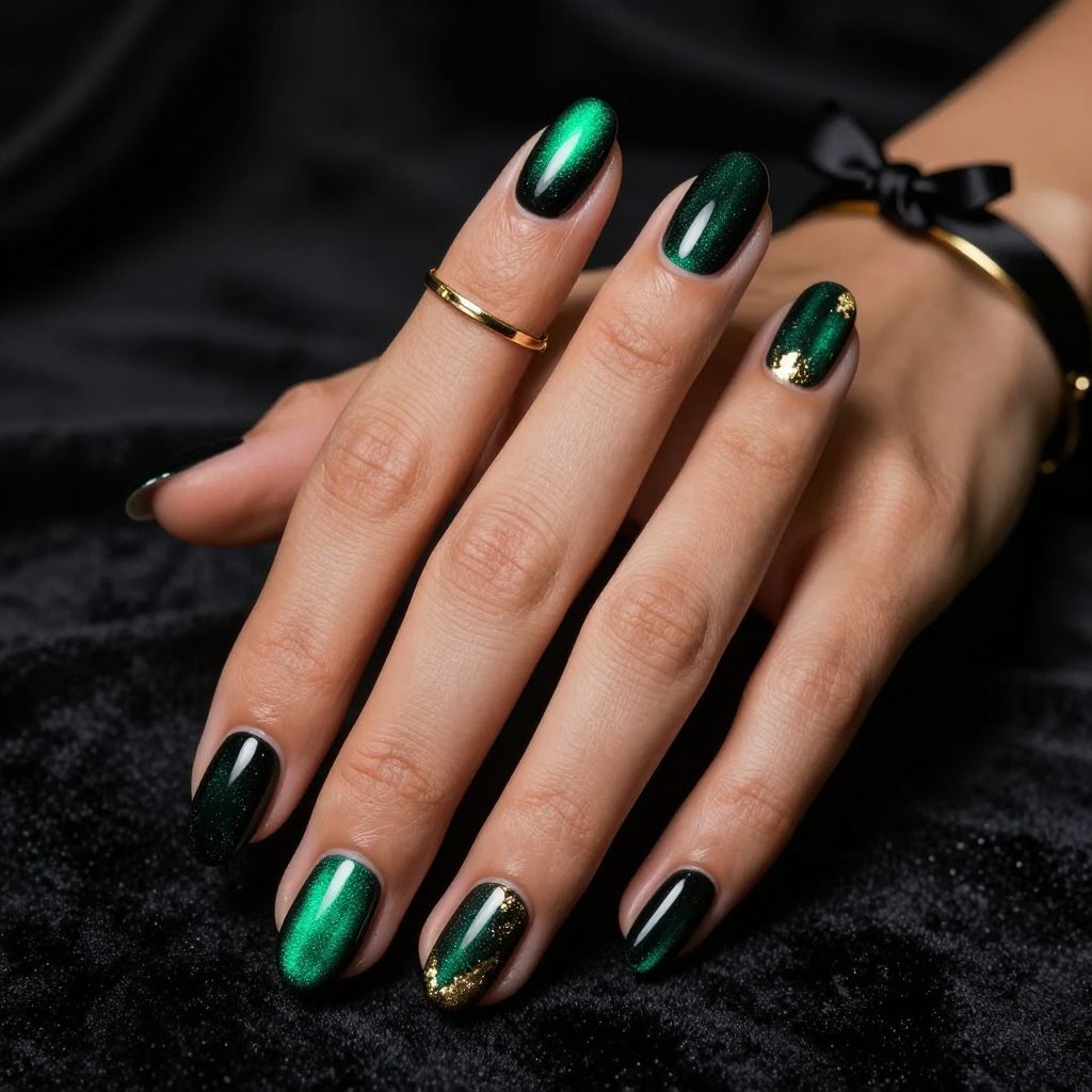 Emerald cat eye magnetic nails