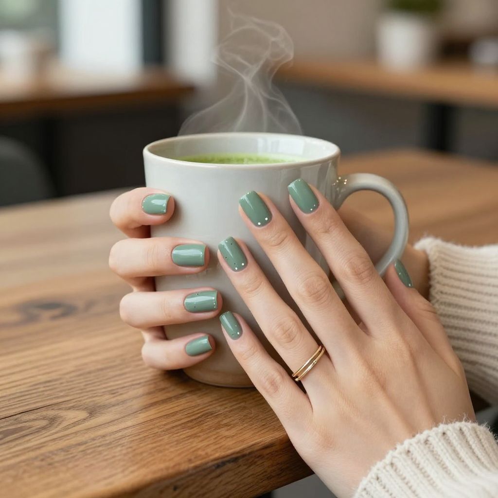 Matte sage green short nails