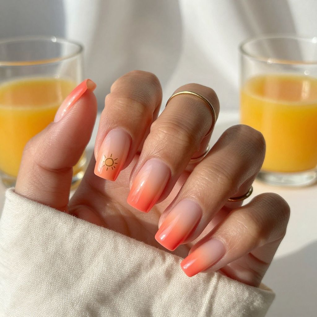 Peach gradient ombre nails