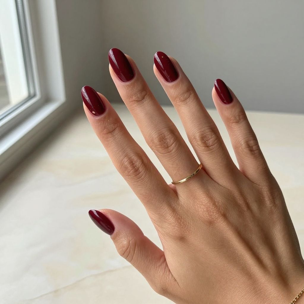 Deep Red Almond Nails