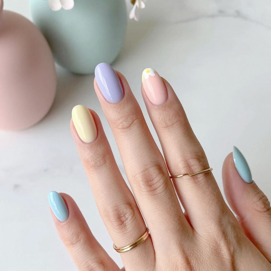 Pastel Rainbow Almond Nails