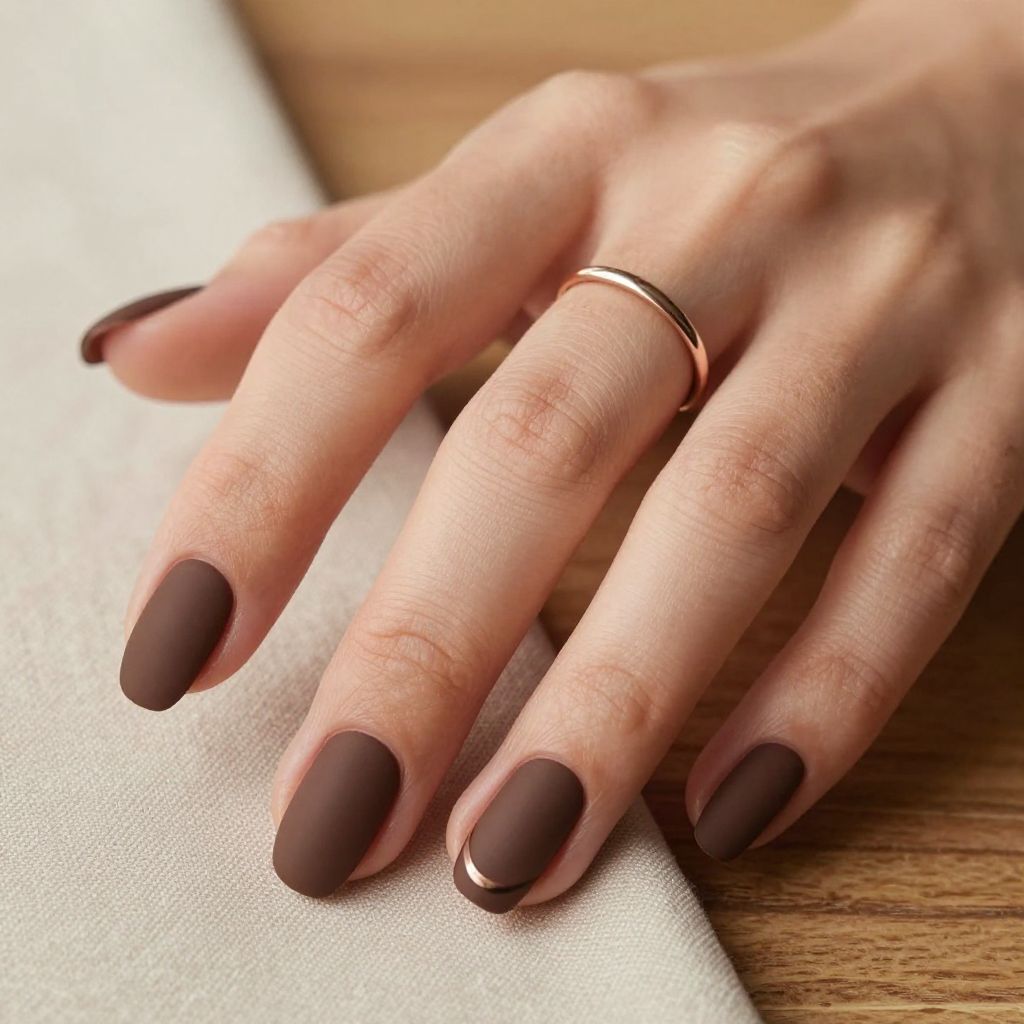 Chocolate Almond Nails with Matte Finish