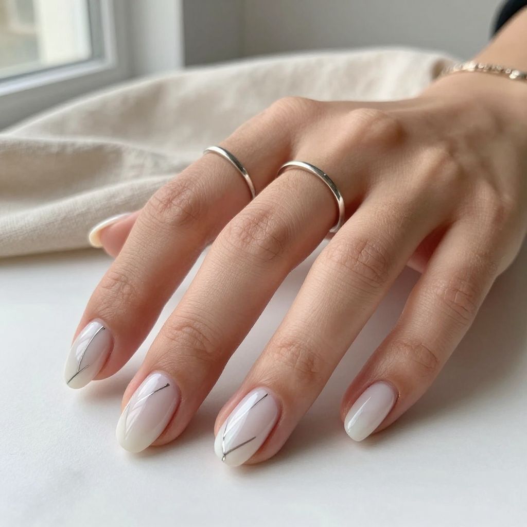 White Almond Nails with Negative Space