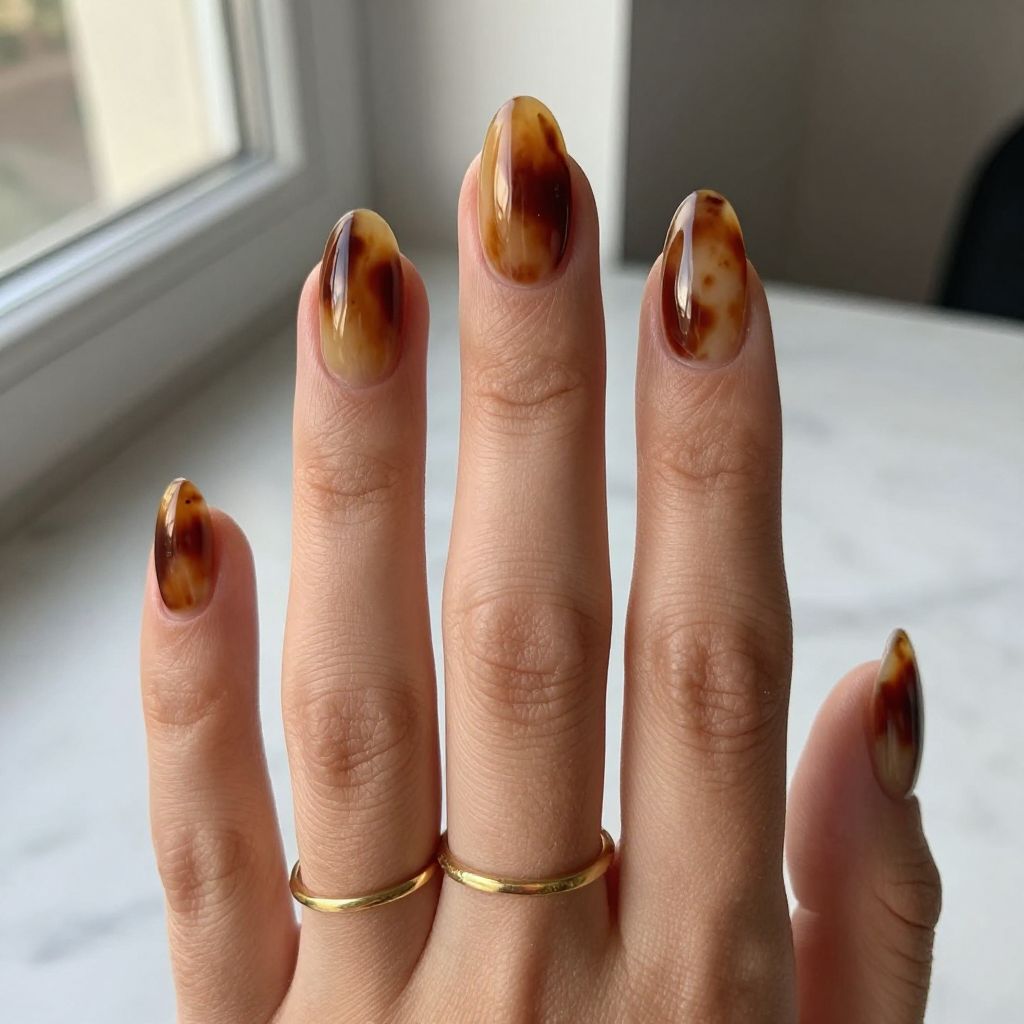 Tortoiseshell Almond Nails