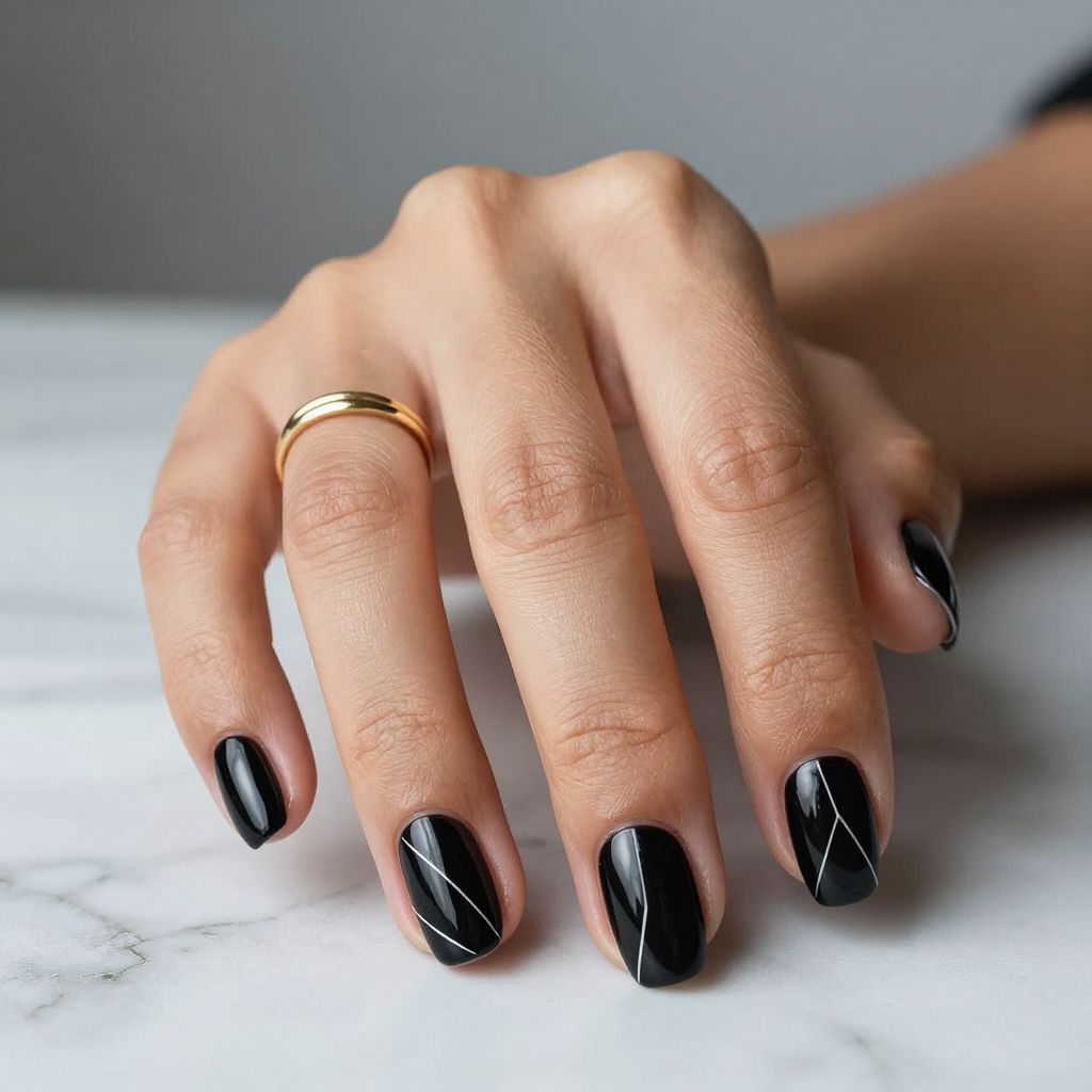 Glossy Black With Thin White Line Work