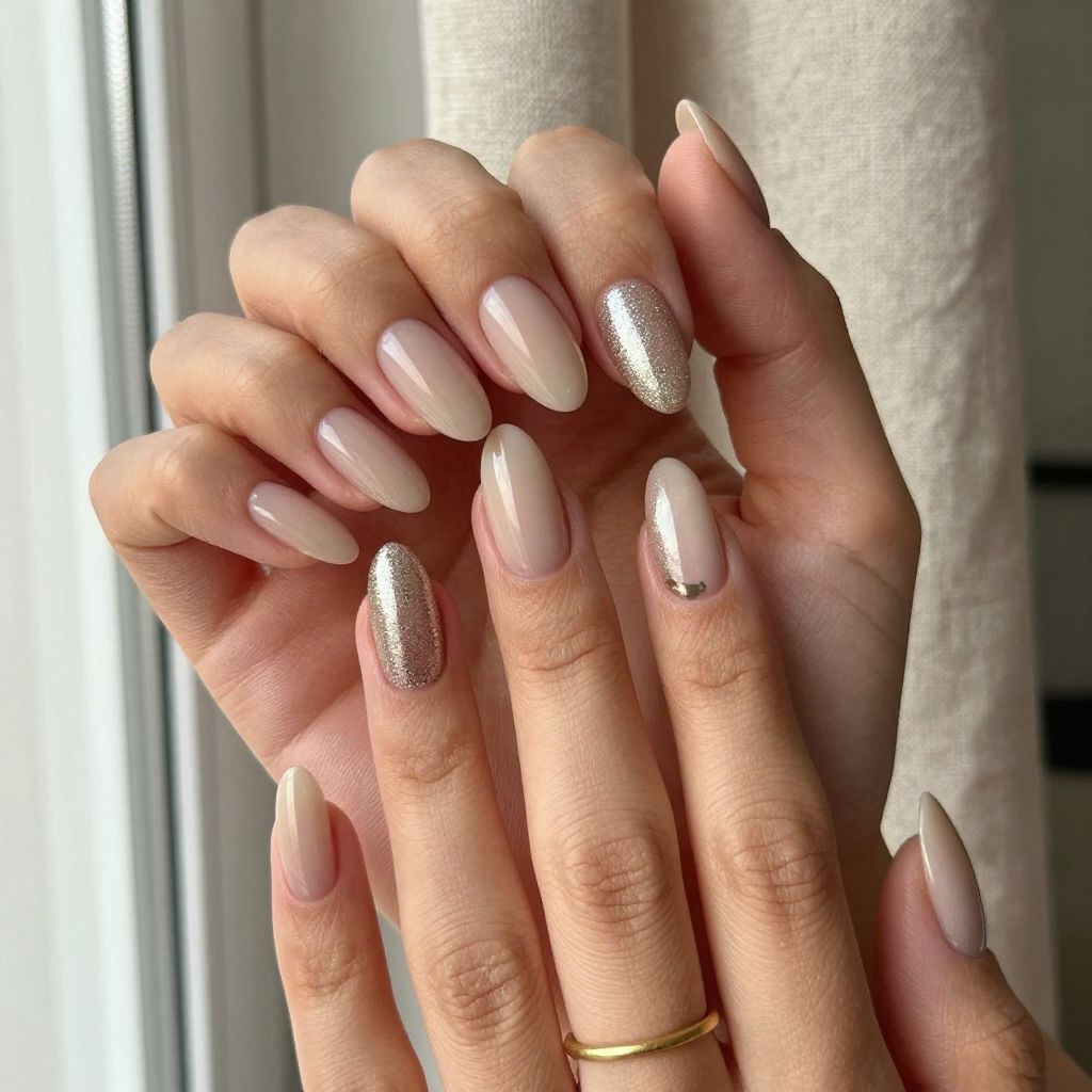 Milky Nude Ombre With Glitter Fade